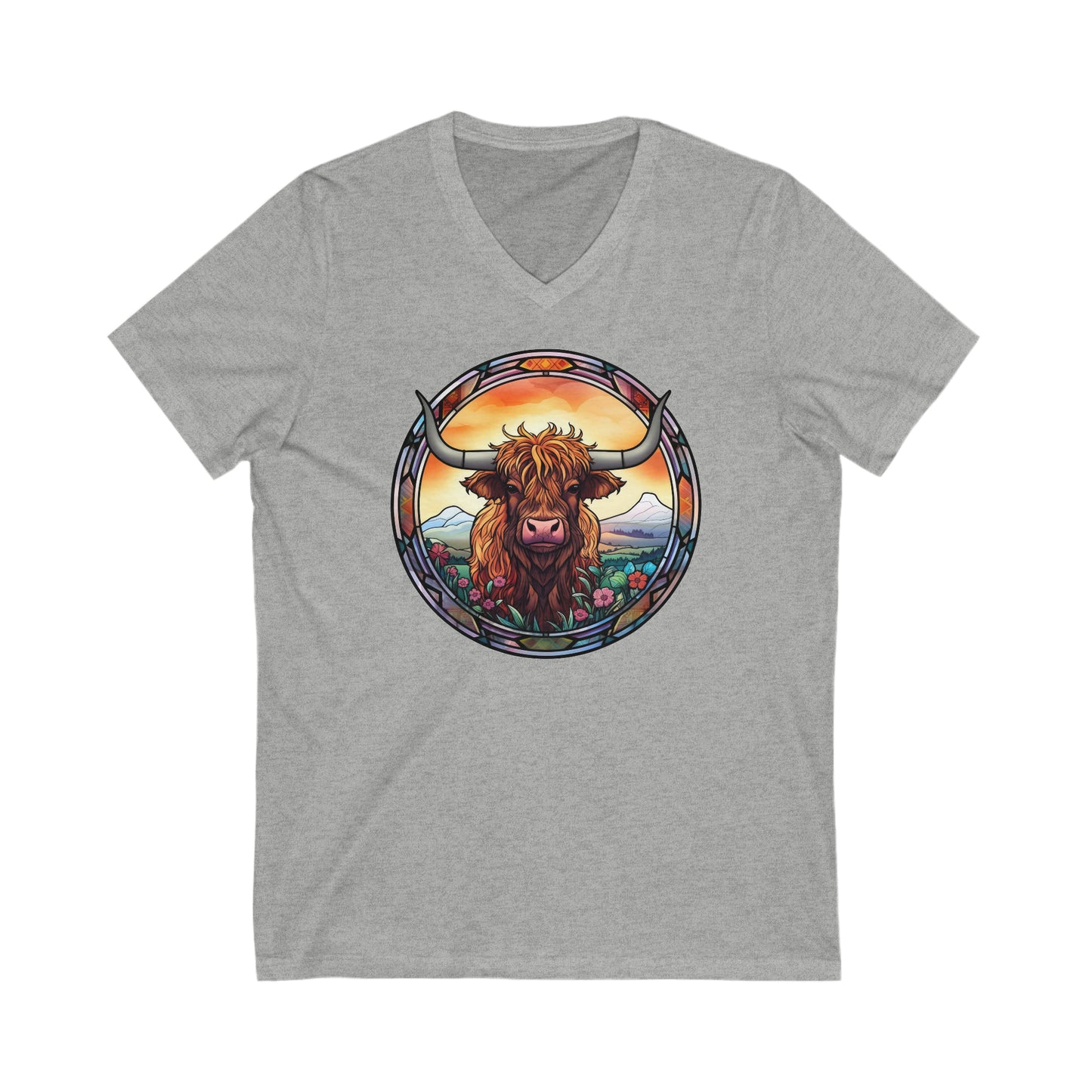 Stained Glass Cow - Unisex Jersey Short Sleeve V-Neck Tee