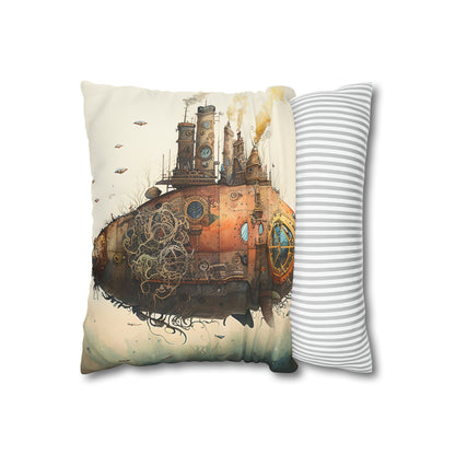 Steampunk Airship - Faux Suede Square Pillow Case