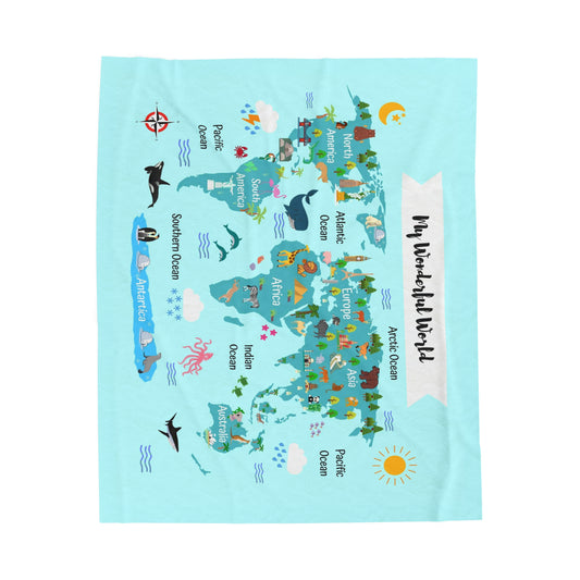 World Map - Velveteen Plush Blanket