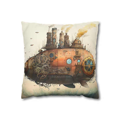 Steampunk Airship - Faux Suede Square Pillow Case