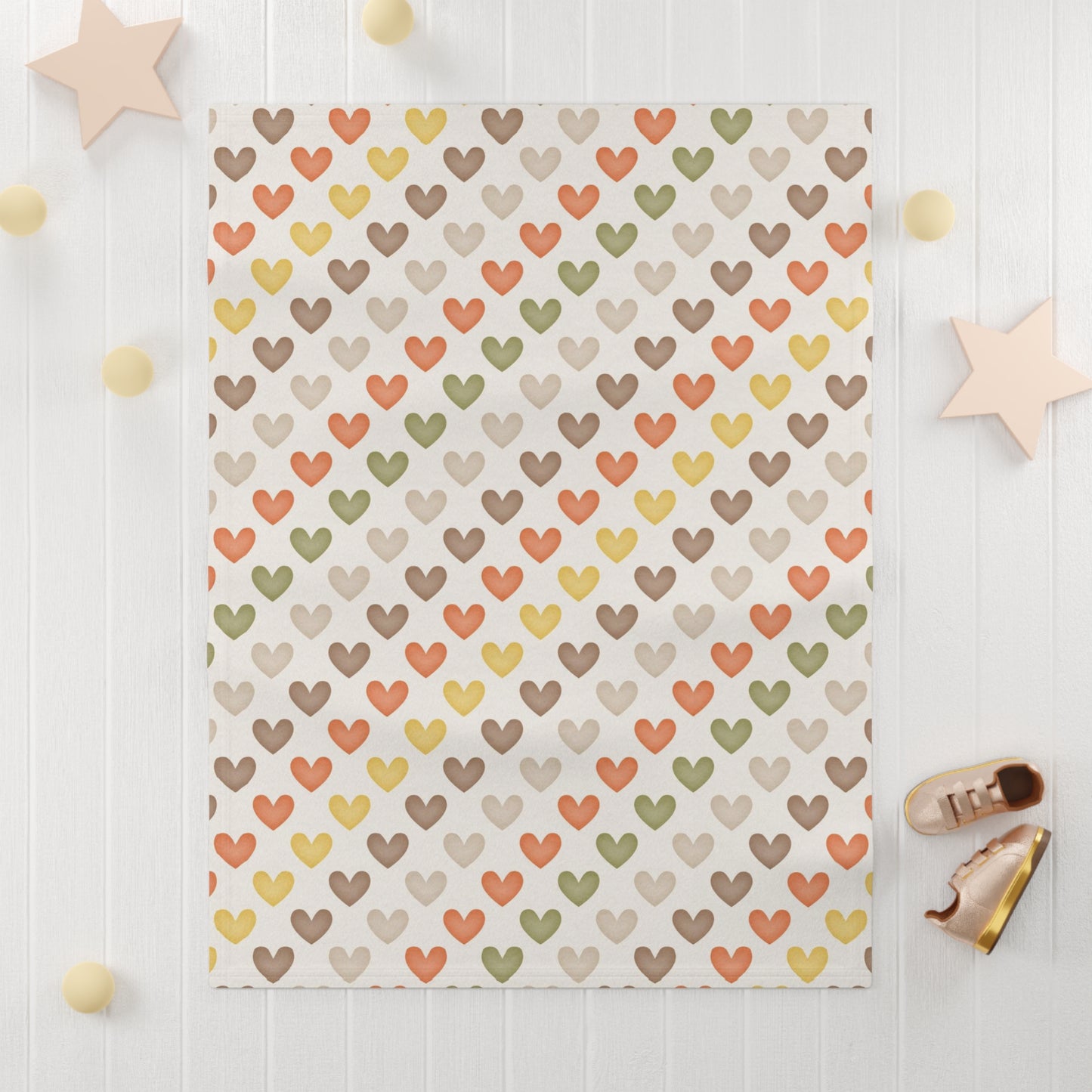 Neutral Hearts - Soft Fleece Baby Blanket