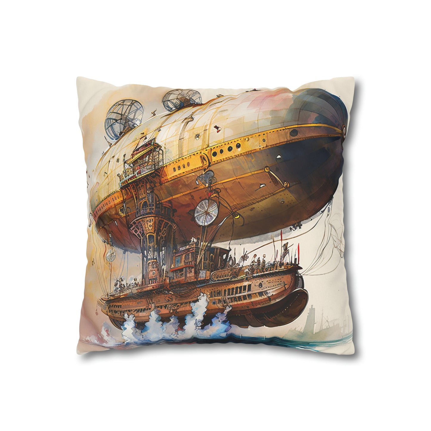 Steampunk Airship - Faux Suede Square Pillow Case