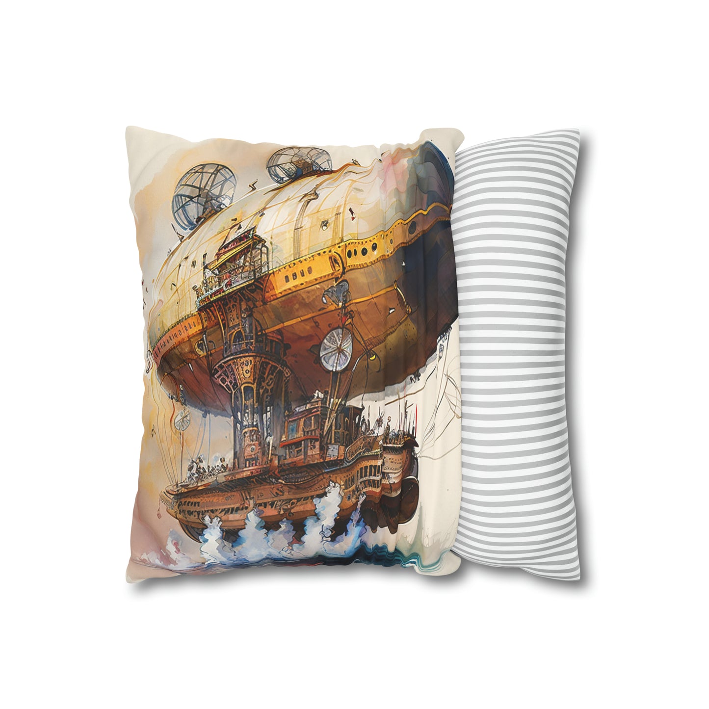 Steampunk Airship - Faux Suede Square Pillow Case