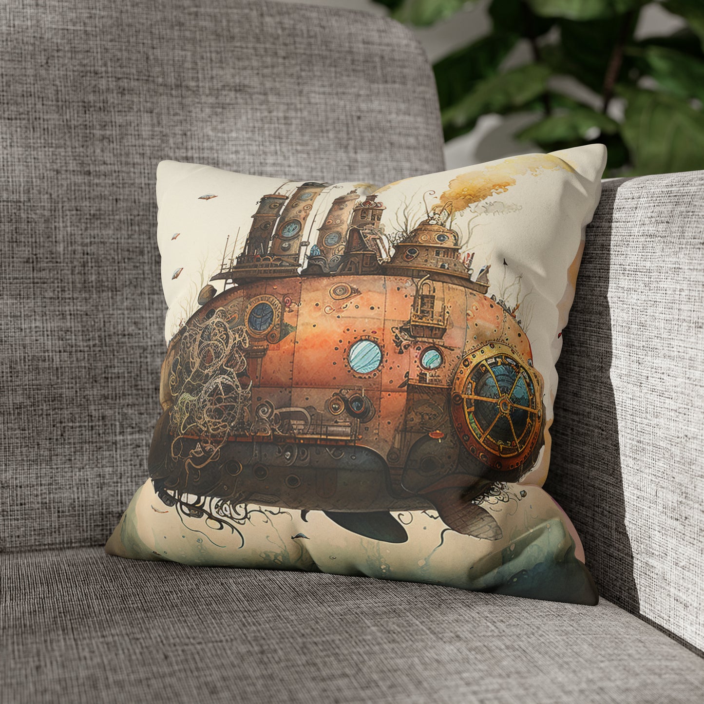 Steampunk Airship - Faux Suede Square Pillow Case